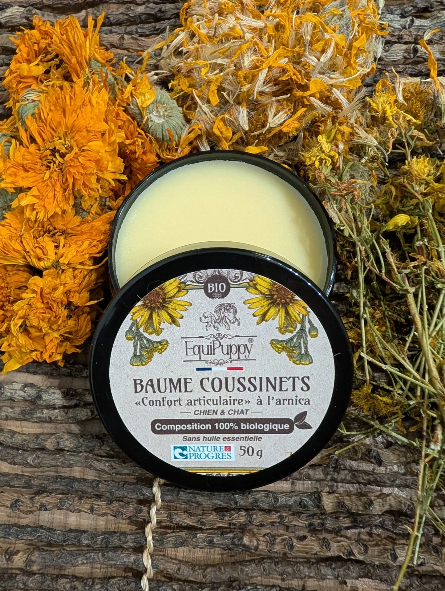 Baume Bio arnica coussinets chien EquiPuppy Baume Bio "Confort articulaire" pour chien