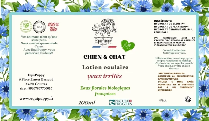 Lotion nettoyante biologique  Chien yeux irrités
